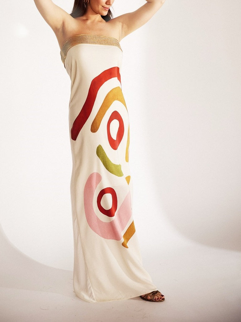 Elegant Spotted Sleeveless Midi Dress White Dresses