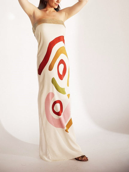 Unique Print Spotted Midi Dress White Dresses