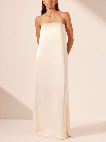 Elegant Satin Maxi Evening Gown Dress Cream Dresses
