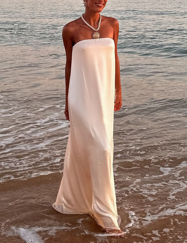 Elegant Satin Maxi Evening Gown Dress Dresses
