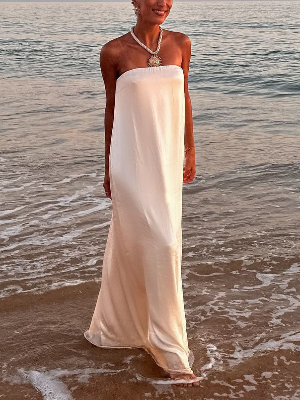 Elegant Satin Maxi Evening Gown Dress Dresses