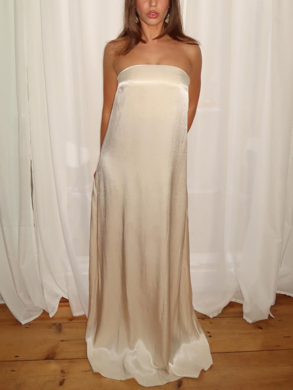 Elegant Satin Maxi Evening Gown Dress Dresses