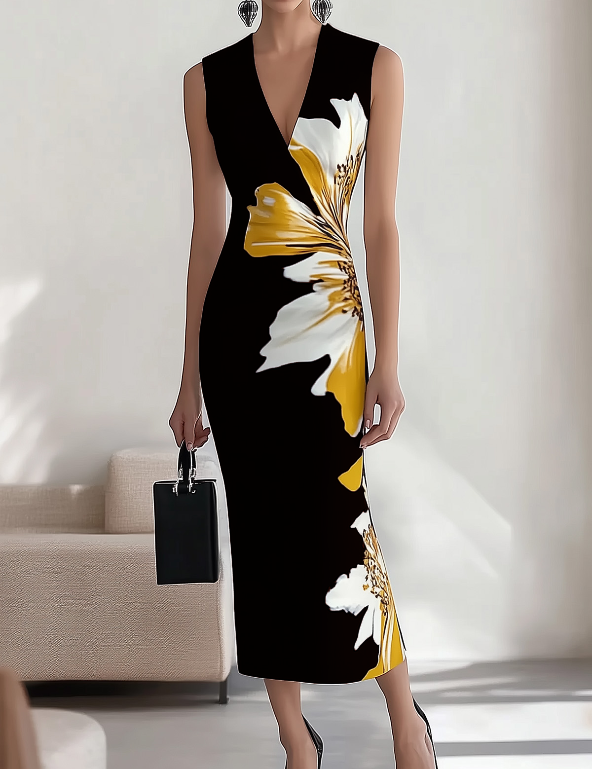 Jenny V-Neck Sleeveless Dress Black dress