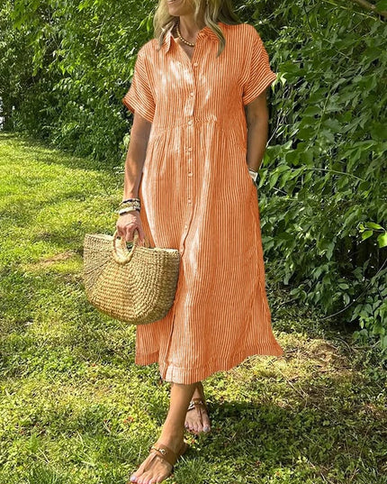 Celira – Striped Button-Up Shirt Orange Dress