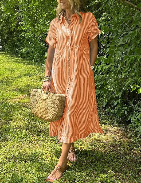 Celira Striped Button-Up Shirt Orange Dress