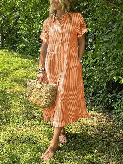Celira – Striped Button-Up Shirt Orange Dress