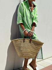 Striped Shirt Dress With Belt Green Dresses