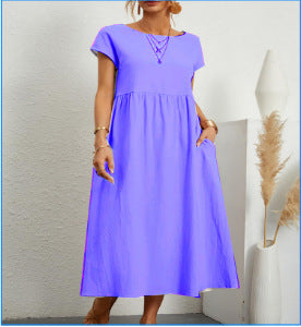 Women’s A‑Line Short‑Sleeve Dress with Pockets Lavender Dresses