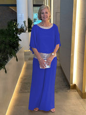 DONA Two‑Piece Set – Airy Blouse with Wide‑Leg Trousers Blue Outfit Sets