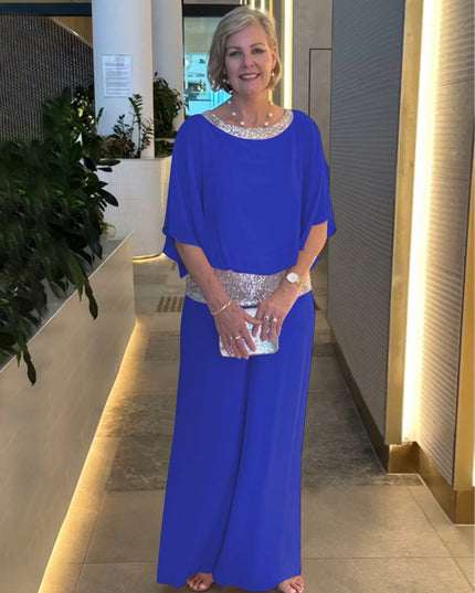 DONA Two‑Piece Set – Airy Blouse with Wide‑Leg Trousers Blue Outfit Sets