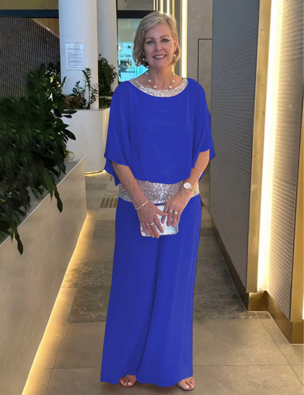 DONA Two‑Piece Set – Airy Blouse with Wide‑Leg Trousers Blue Outfit Sets