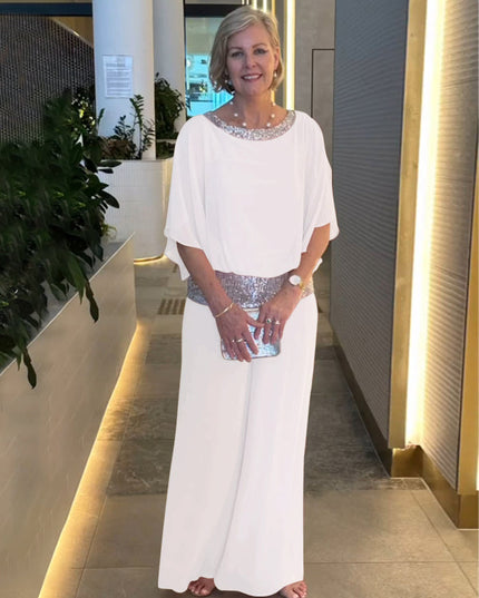 DONA Two‑Piece Set – Airy Blouse with Wide‑Leg Trousers White Outfit Sets