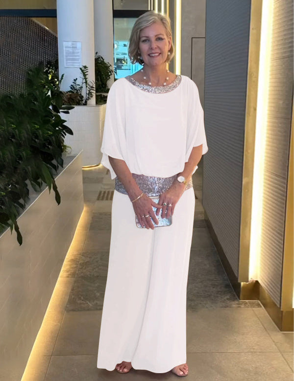 DONA Two‑Piece Set – Airy Blouse with Wide‑Leg Trousers White Outfit Sets