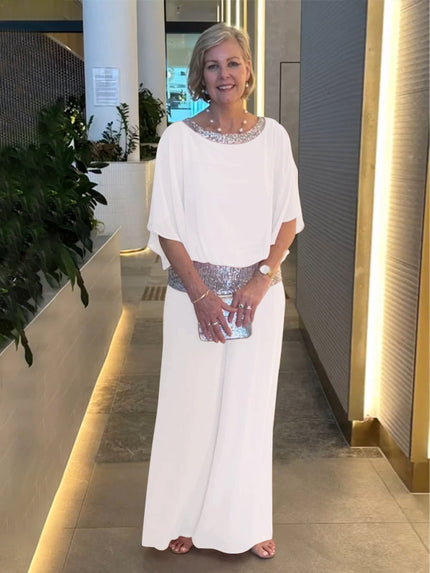 DONA Two‑Piece Set – Airy Blouse with Wide‑Leg Trousers White Outfit Sets