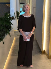 DONA Two‑Piece Set – Airy Blouse with Wide‑Leg Trousers Black Outfit Sets