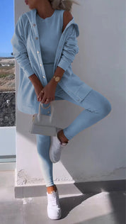Cassandra | Hooded Cardigan Set Blue Pullover/Sweater