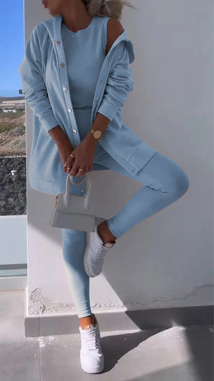 Cassandra | Hooded Cardigan Set Blue Pullover/Sweater