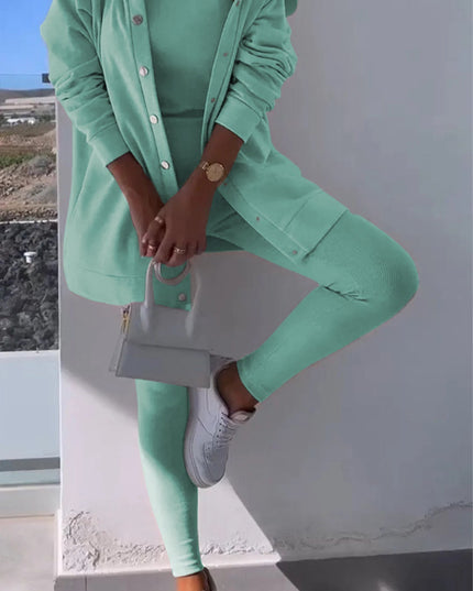 Cassandra | Hooded Cardigan Set Cyan Pullover/Sweater
