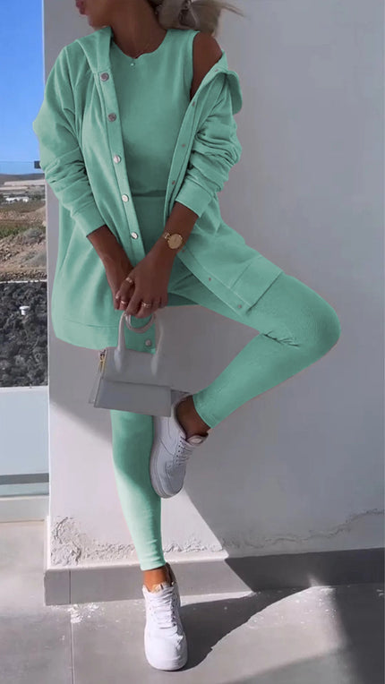 Cassandra | Hooded Cardigan Set Cyan Pullover/Sweater