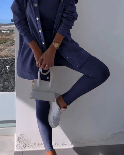 Cassandra | Hooded Cardigan Set Dark Blue Pullover/Sweater