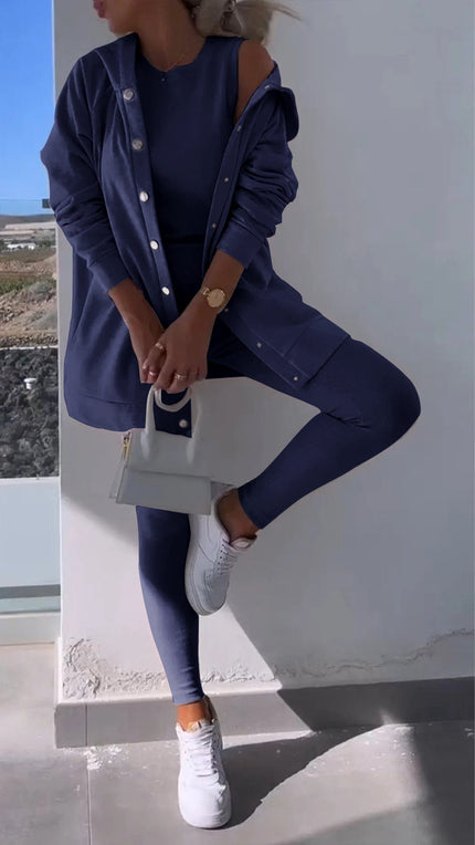 Cassandra | Hooded Cardigan Set Dark Blue Pullover/Sweater