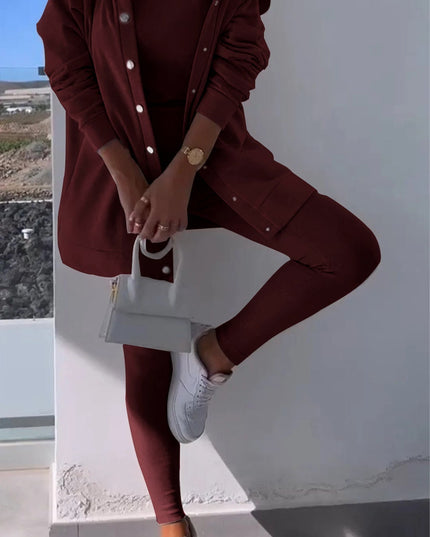 Cassandra | Hooded Cardigan Set Burgundy Pullover/Sweater