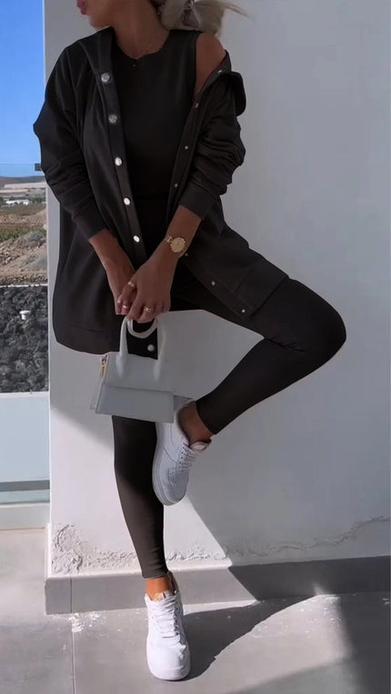 Cassandra | Hooded Cardigan Set Black Pullover/Sweater