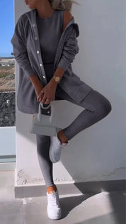 Cassandra | Hooded Cardigan Set Gray Pullover/Sweater