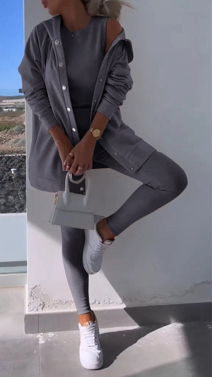 Cassandra | Hooded Cardigan Set Gray Pullover/Sweater