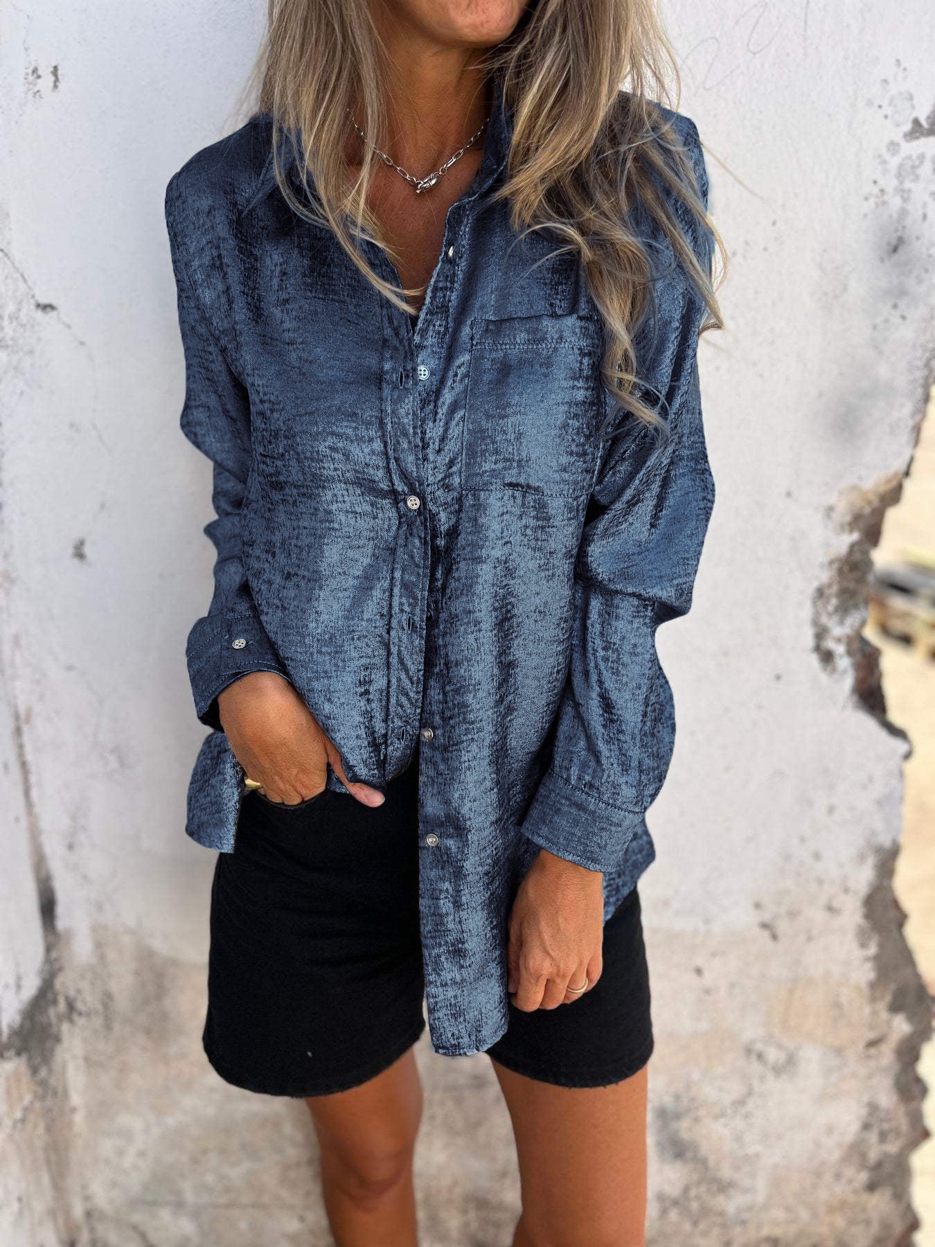 Ana | Metallic Trendy Blouse Blue Blouse