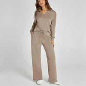 Women’s V‑Neck Long Sleeve Lounge Set Brown Outfit Sets