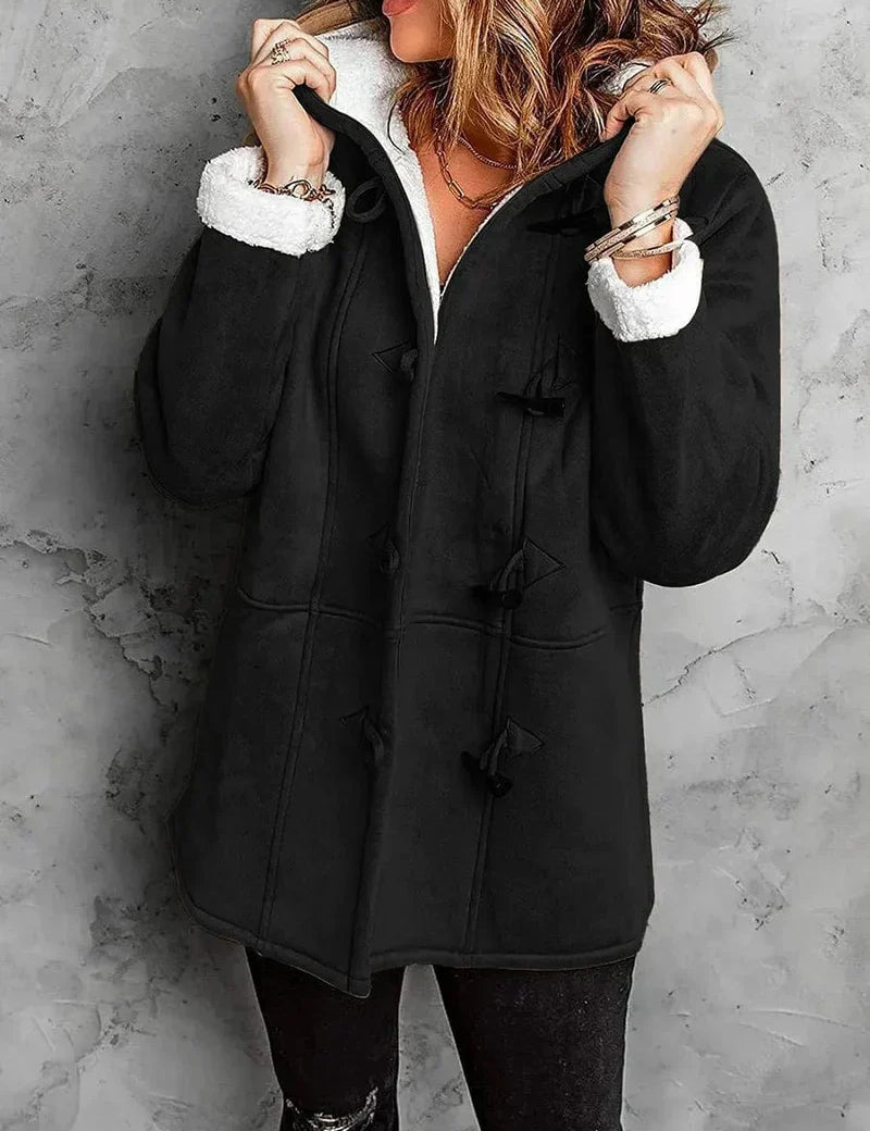 Elegant Cashmere Hooded Coat Black Hooded Coat