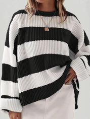 Striped Batwing Sleeve Knit Pullover Green Woman, Sweaters
