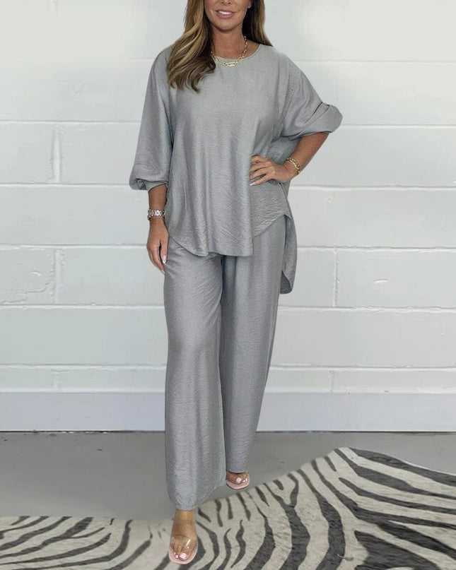 Maja | Elegant cotton two-piece set Stone Grey set