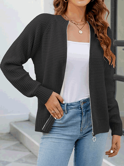 Eleanor | Waffle Cardigan Black Coats & Jackets