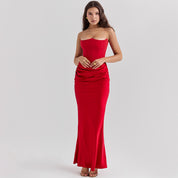 Elegant Strapless Backless Maxi Dress Red Dresses