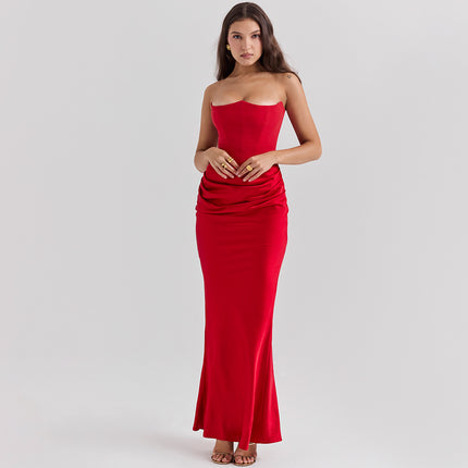 Elegant Strapless Backless Maxi Dress Red Dresses