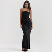 Elegant Strapless Backless Maxi Dress Black Dresses