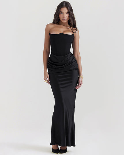 Elegant Strapless Backless Maxi Dress Black Dresses