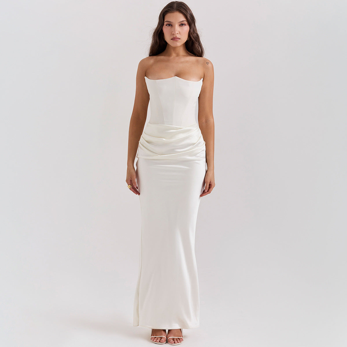 Elegant Strapless Backless Maxi Dress Ivory White Dresses
