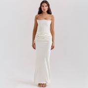 Elegant Strapless Backless Maxi Dress Ivory White Dresses