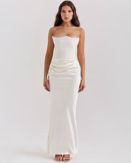 Elegant Strapless Backless Maxi Dress Ivory White Dresses