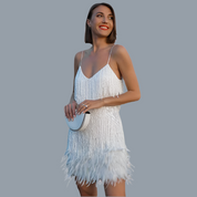 Women's Sequin Feather Mini Dress Wit Dresses