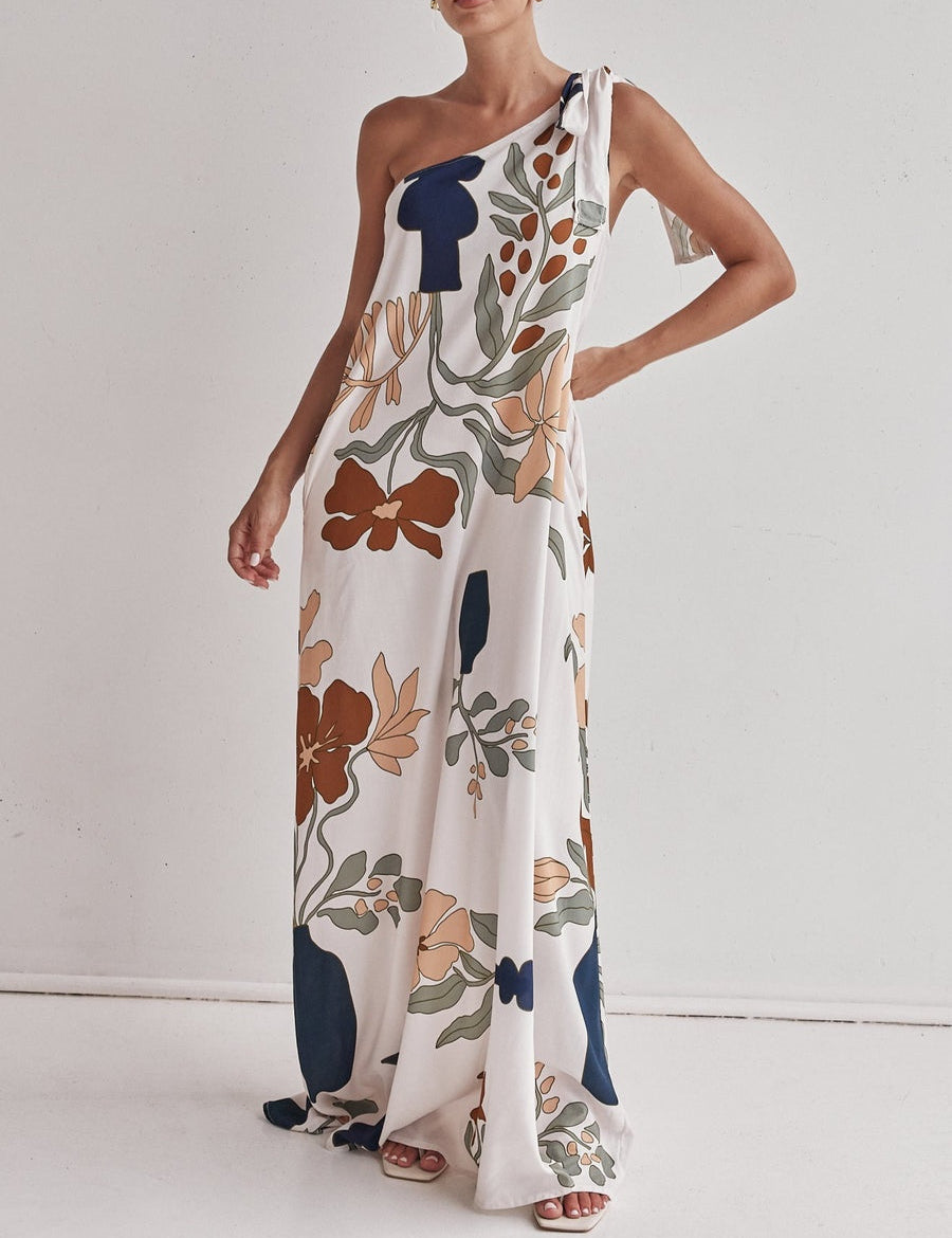 Printed One-Shoulder Maxi Dress Dresses