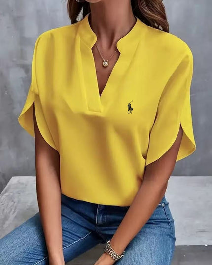 RALPH LAUREN - Classic V-Neck T-Shirt Yellow Women Tops