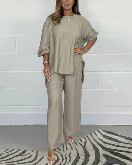 Maja | Elegant cotton two-piece set Sand Beige set