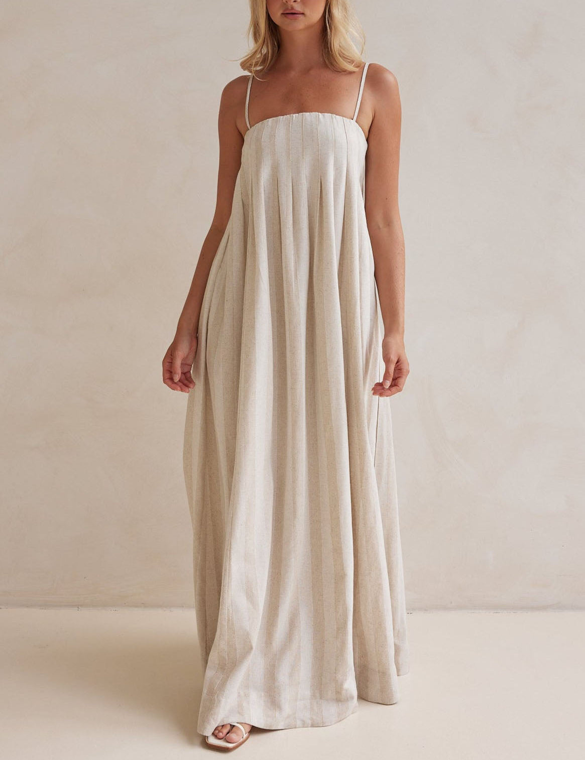 Striped Halter Maxi Dress Backless Summer Chic Apricot Dresses