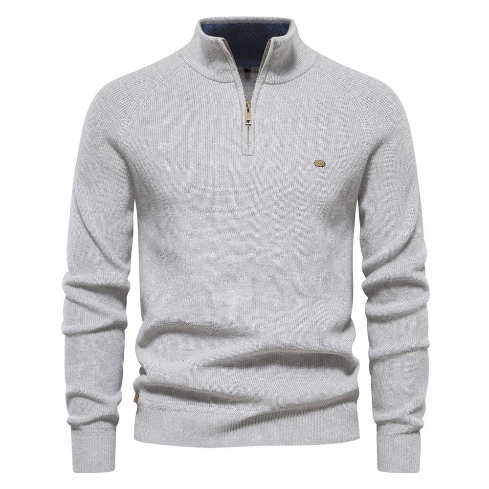 Men’s Zipper Stand Collar Knitted Sweater Light Gray Men - Main - Winter