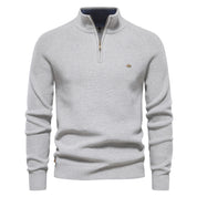 Men’s Zipper Stand Collar Knitted Sweater Light Gray Men - Main - Winter
