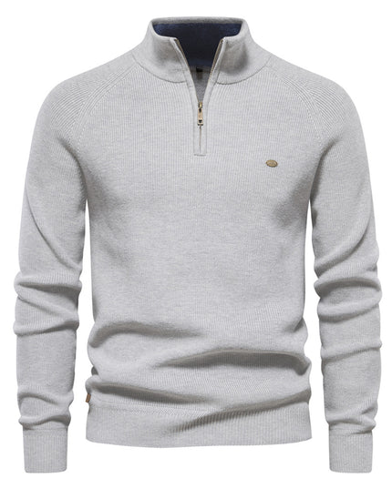 Men’s Zipper Stand Collar Knitted Sweater Light Gray Men - Main - Winter